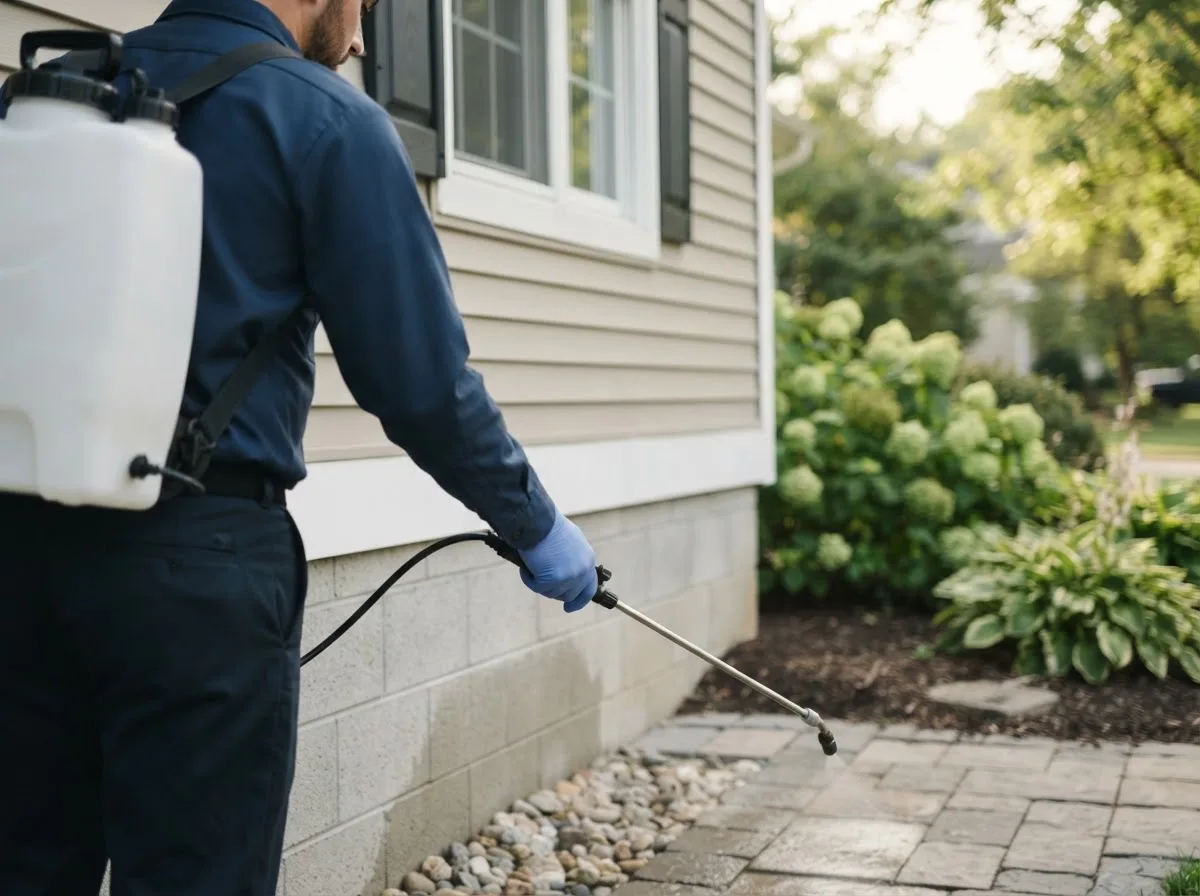 Pest control technician inspecting a home in Henrietta, TX